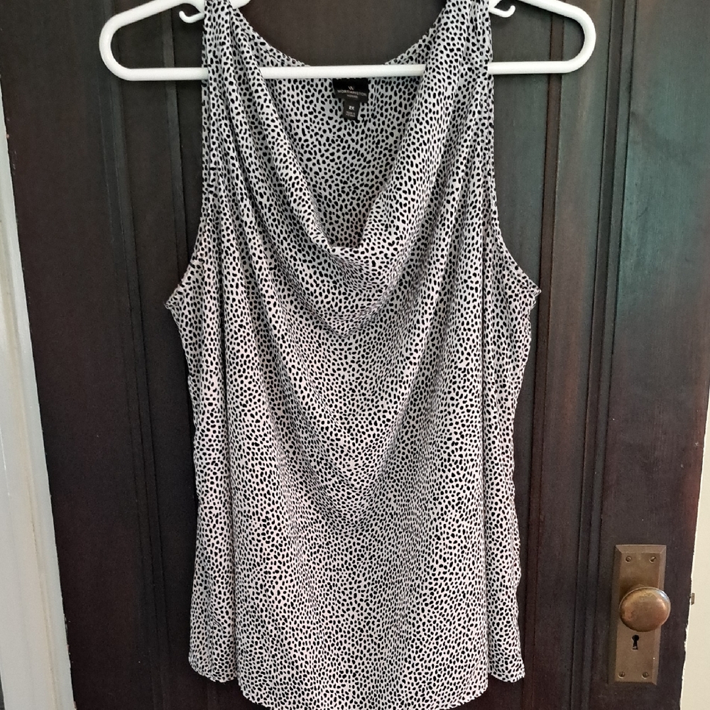Worthington Cowl Neck Draped Black and White Sleeveless Blouse